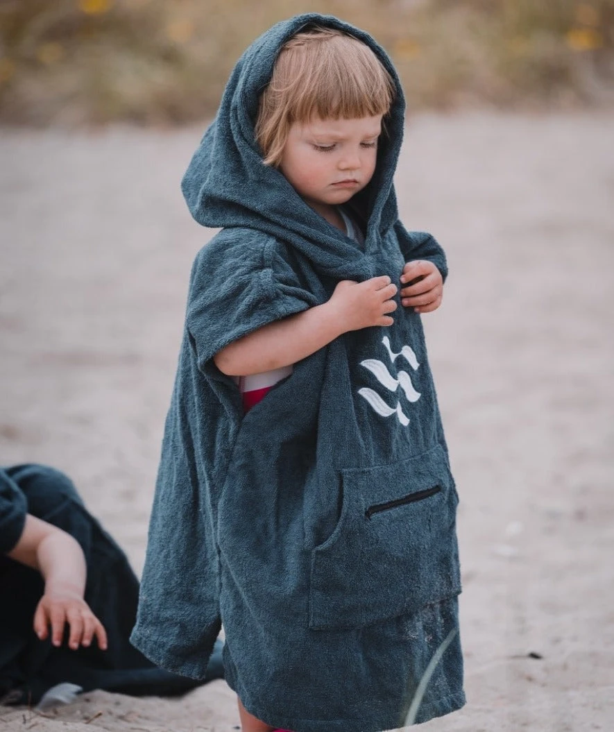 Watery Badeponcho For Barn 1-5 år - Bomull - Mørkeblå - Bilde 4