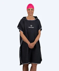 Watery Badeponcho For Voksne - Microfiber - Svart