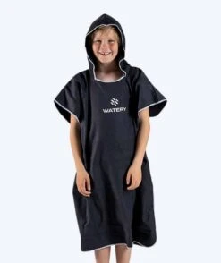 Watery Badeponcho Til Junior - Microfiber - Svart